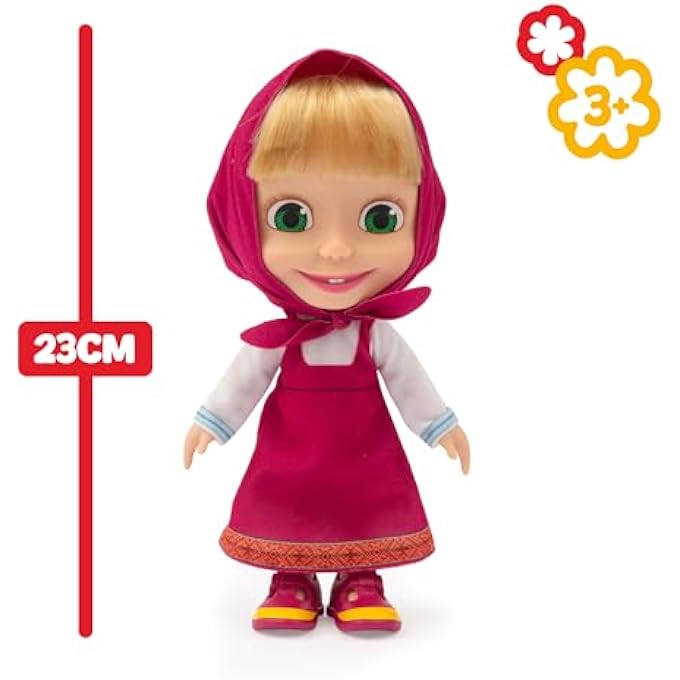 Giochi Preziosi دميه ماشا من مسلسل ماشا والدب 23 سم ارتفاع شخصية أيقونية بفستان صيفي وشال كلاسيكي مناسب للأطفال الصغار - Image 3